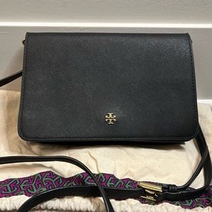 tory burch: pebbled leather “emerson” crossbody